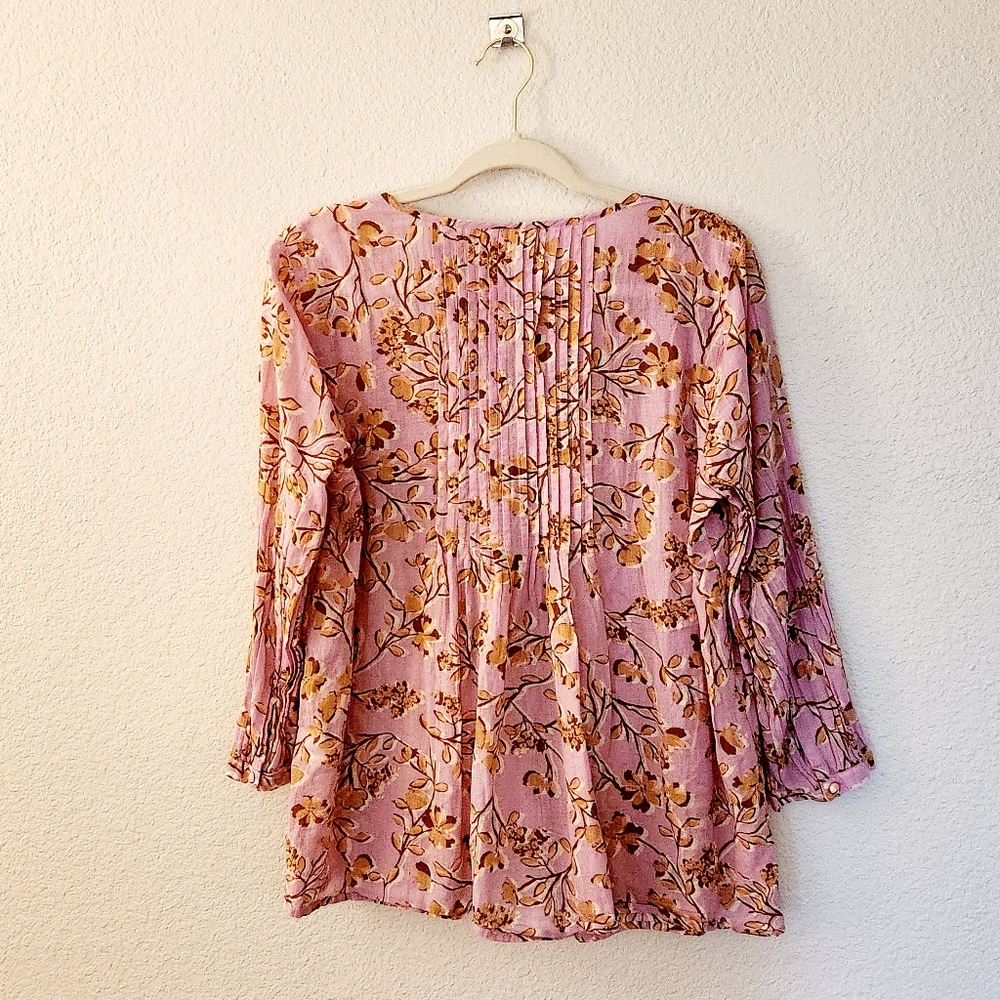 J.Jill Align Blouse, Pink & Tan Floral Print, Size M - Picture 9 of 10